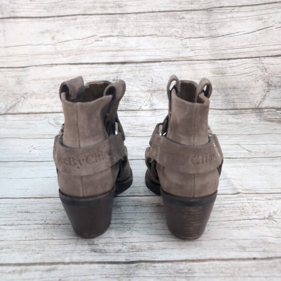 SEE BY CHLOE Eddie Harness Suede Booties Taupe Tan Size 37 - Picture 5 of 9